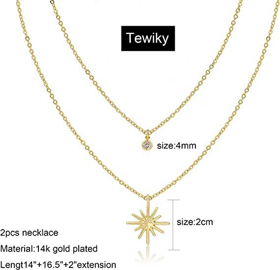 Layered Star with CZ Pendant Necklace - TEWIKY