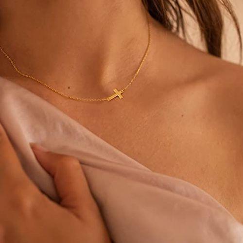 TEWIKY Fine Jewlry Necklaces Mini Cross Choker Pendant Necklace Gold 