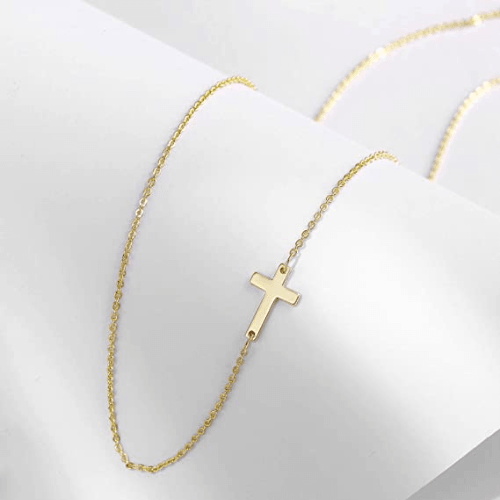 TEWIKY Fine Jewlry Necklaces Mini Cross Choker Pendant Necklace Gold 