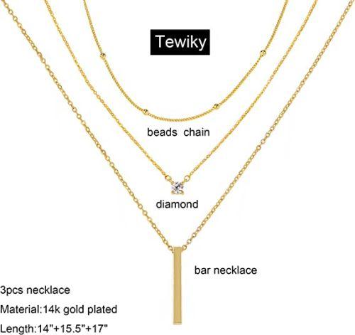 Multi Layer CZ with Bar Necklace - TEWIKY