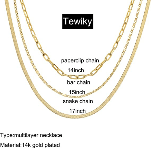 TEWIKY Fine Jewlry Necklaces Stackable Paperclip Twisted Snake Chain Necklace Gold