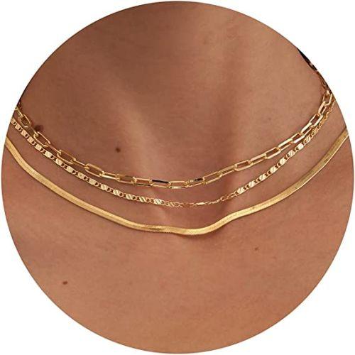 TEWIKY Fine Jewlry Necklaces Stackable Paperclip Twisted Snake Chain Necklace Gold