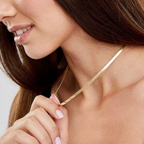 TEWIKY Fine Jewlry Necklaces 3mm Snake Chain Necklace 14inch Gold