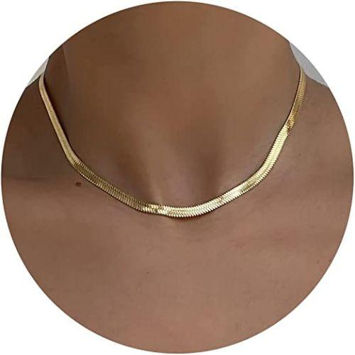 TEWIKY Fine Jewlry Necklaces 5mm Snake Chain Necklace 16.5” Gold