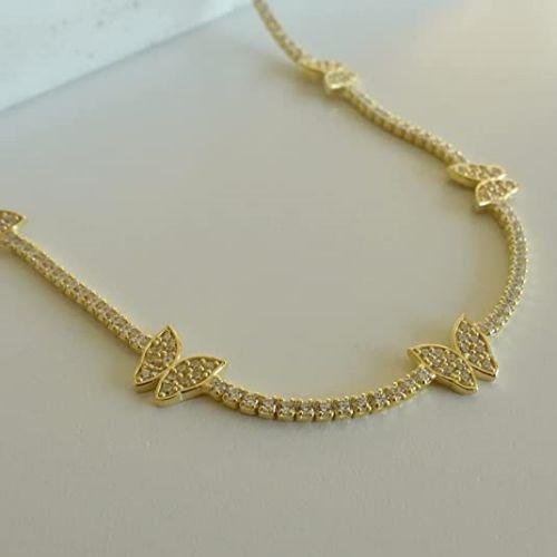 TEWIKY Fine Jewlry Necklaces CZ Diamond Butterfly Choker Necklace Gold
