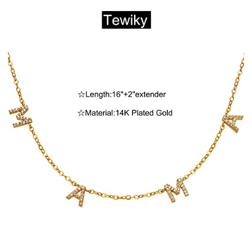 TEWIKY Fine Jewlry Necklaces CZ MAMA Letter Necklace Gold