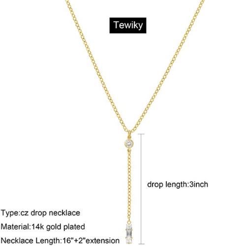 TEWIKY Fine Jewlry Necklaces CZ Y Necklace Gold