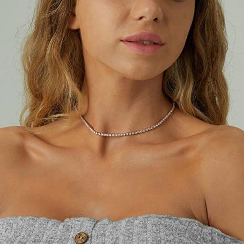 TEWIKY Fine Jewlry Necklaces Classic Tennis Choker Necklace Rose Gold