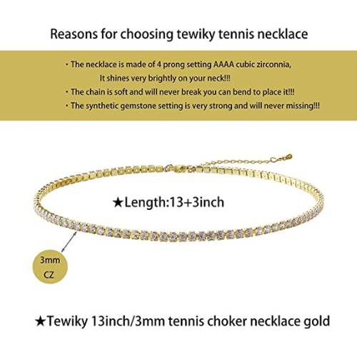 TEWIKY Fine Jewlry Necklaces Classic Tennis Choker Necklace Gold