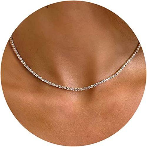 TEWIKY Fine Jewlry Necklaces Classic Tennis Choker Necklace Silver