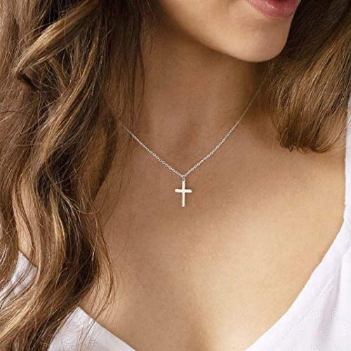 TEWIKY Fine Jewlry Necklaces Cross Pendant Adjustable Necklace Silver