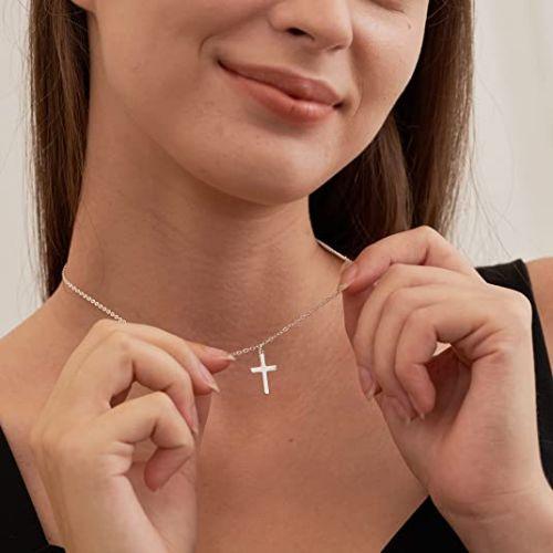 TEWIKY Fine Jewlry Necklaces Cross Pendant Adjustable Necklace Silver