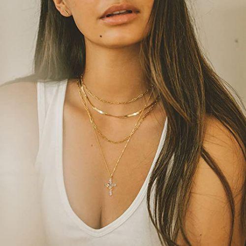TEWIKY Fine Jewlry Necklaces Crown with Cross Pendant Necklace Gold