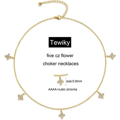 TEWIKY Fine Jewlry Necklaces Dainty Cross CZ Choker Necklace Gold