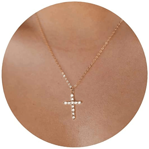 TEWIKY Fine Jewlry Necklaces Dainty Cubic Zirconia Cross Necklace Gold