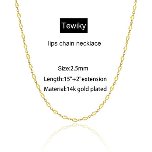TEWIKY Fine Jewlry Necklaces Dainty Lips Chain Necklace Gold