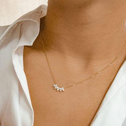 TEWIKY Fine Jewlry Necklaces Five Marquise CZ Necklace Gold