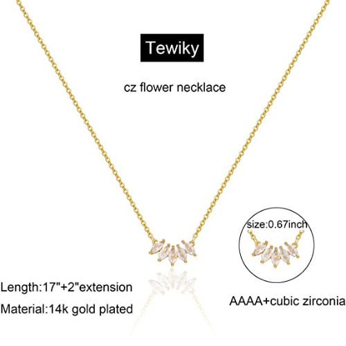 TEWIKY Fine Jewlry Necklaces Five Marquise CZ Necklace Gold