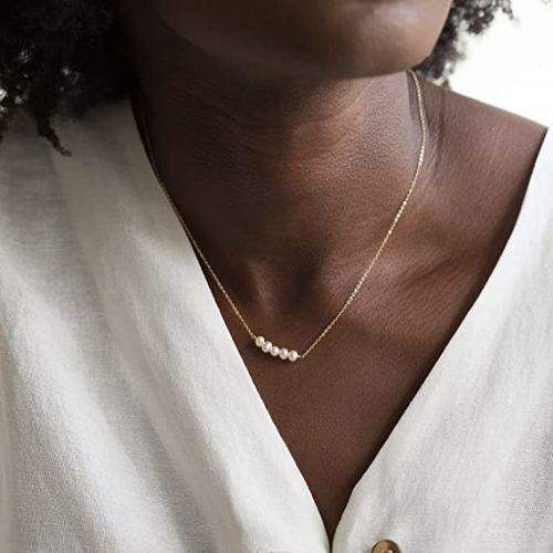 TEWIKY Fine Jewlry Necklaces Five Pearl Choker Necklace