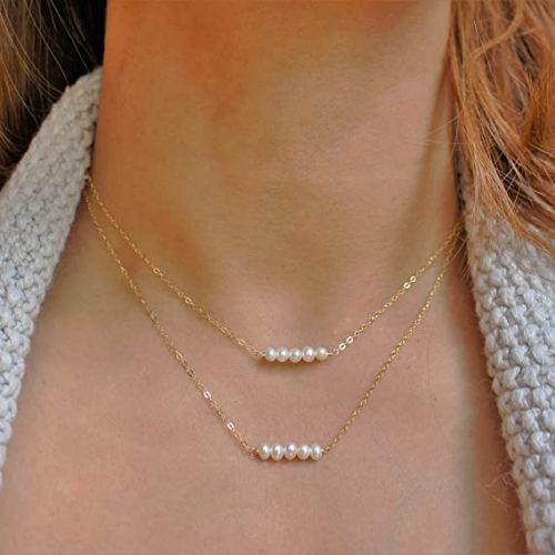 TEWIKY Fine Jewlry Necklaces Five Pearl Choker Necklace