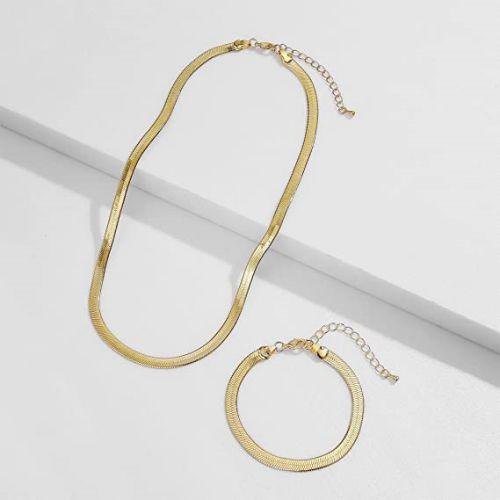 TEWIKY Fine Jewlry Necklaces Flat Snake Necklace with Bracelet Set Gold