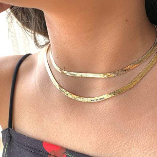 Waterproof Flat Snake Chain Necklace 2MM 3MM 4MM 5MM Gold Silver