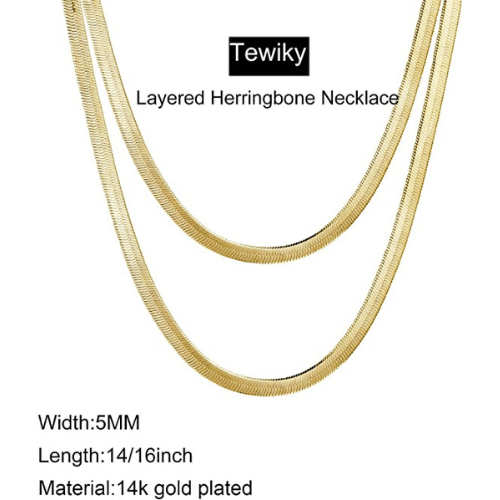 TEWIKY Fine Jewlry Necklaces Layered 5mm Flat Snake Necklace Gold