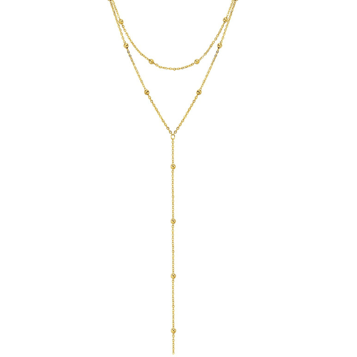 TEWIKY Fine Jewlry Necklaces Layered Beaded Y Necklace Gold
