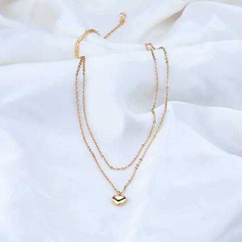 TEWIKY Fine Jewlry Necklaces Layered Choker with Puffed Heart Pendant Necklace Gold