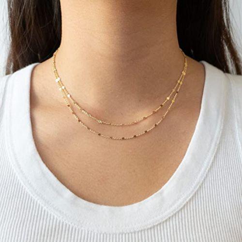 TEWIKY Fine Jewlry Necklaces Layered Dot Chain Necklace Gold