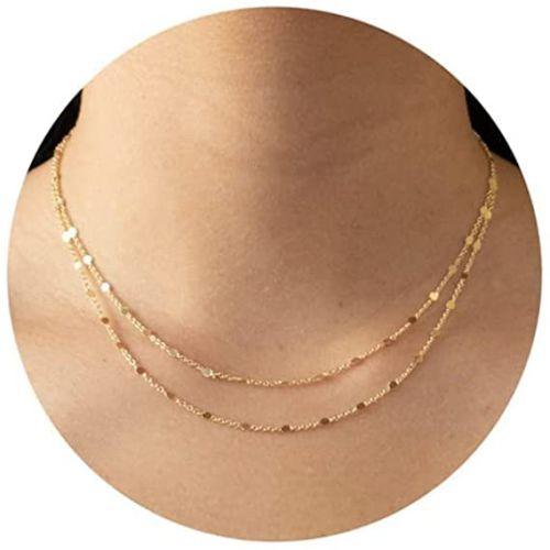 TEWIKY Fine Jewlry Necklaces Layered Dot Chain Necklace Gold
