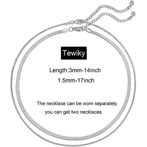 TEWIKY Fine Jewlry Necklaces Layered Flat Snake Necklace Silver