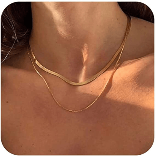 TEWIKY Fine Jewlry Necklaces Layered Flat Snake Necklace Gold