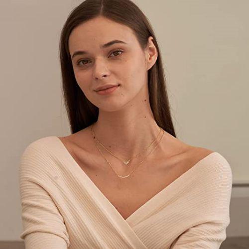 TEWIKY Fine Jewlry Necklaces Layered Heart Choker with Curved Bar Necklace Gold