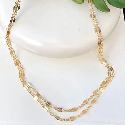 TEWIKY Fine Jewlry Necklaces Layered Lips Chain Necklace Gold