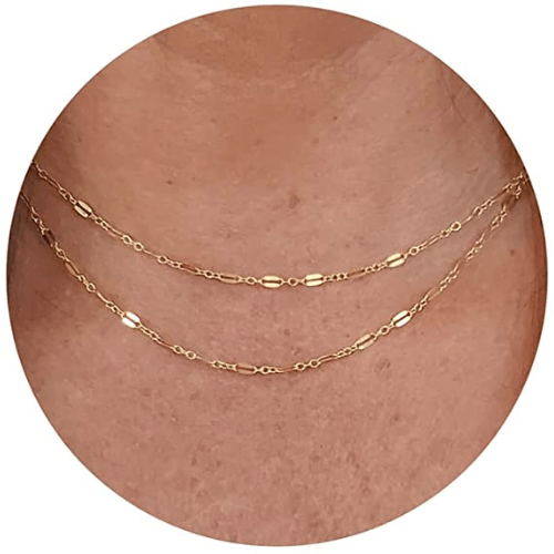 TEWIKY Fine Jewlry Necklaces Layered Lips Chain Necklace Gold