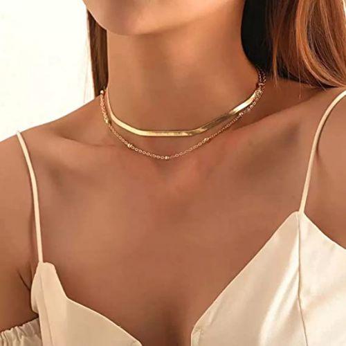 TEWIKY Fine Jewlry Necklaces Layered Snake Choker with Beaded Chain Necklace Gold