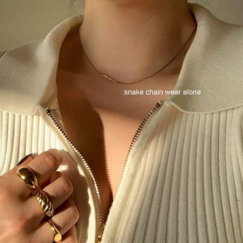 TEWIKY Fine Jewlry Necklaces Layered Thin Choker with Wave Necklace Gold