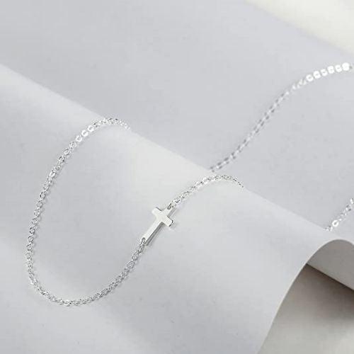 TEWIKY Fine Jewlry Necklaces Mini Cross Choker Pendant Necklace Silver