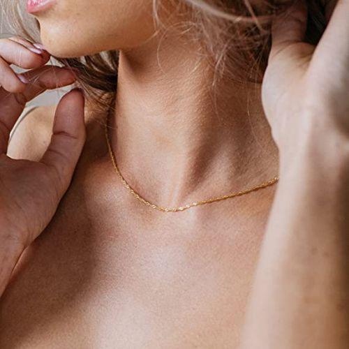 TEWIKY Fine Jewlry Necklaces Minimalist Wave Chain Necklace Gold