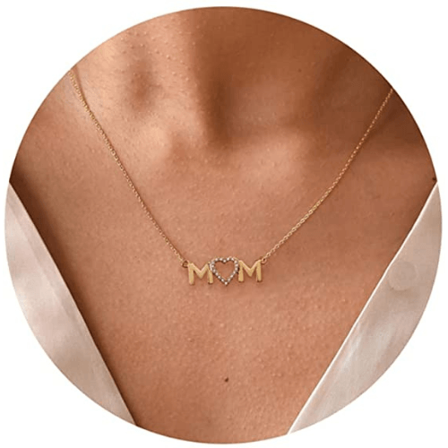 TEWIKY Fine Jewlry Necklaces Mom Heart Pendant Necklace Gold