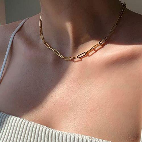 TEWIKY Fine Jewlry Necklaces Paperclip Choker Necklace Gold