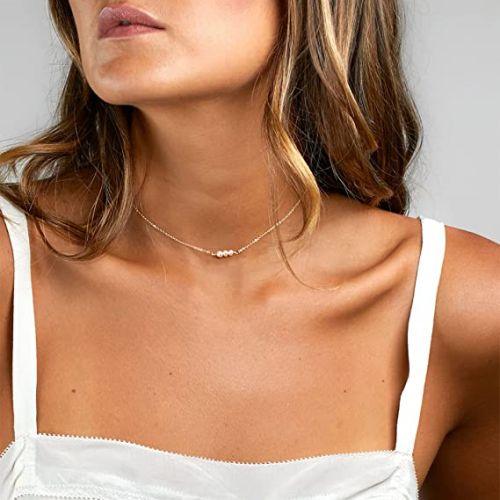 TEWIKY Fine Jewlry Necklaces Pearl Choker Necklace Gold