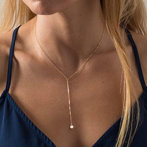 TEWIKY Pearl Y Necklace