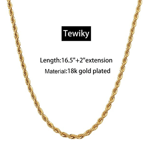 TEWIKY Fine Jewlry Necklaces Rope Chain Necklace Gold