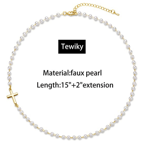Tewiky Pearl Necklaces for Women, Dainty Gold Necklace 14K Gold Plated Single Pearl Necklace Simple Pearl Choker Necklaces for Women Trendy Cute