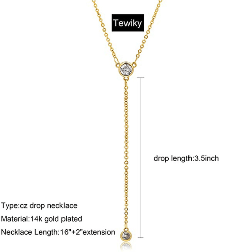TEWIKY Fine Jewlry Necklaces Simple CZ Y Necklace Gold