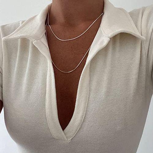 TEWIKY Fine Jewlry Necklaces Thin Flat Snake Chain Necklace Silver 