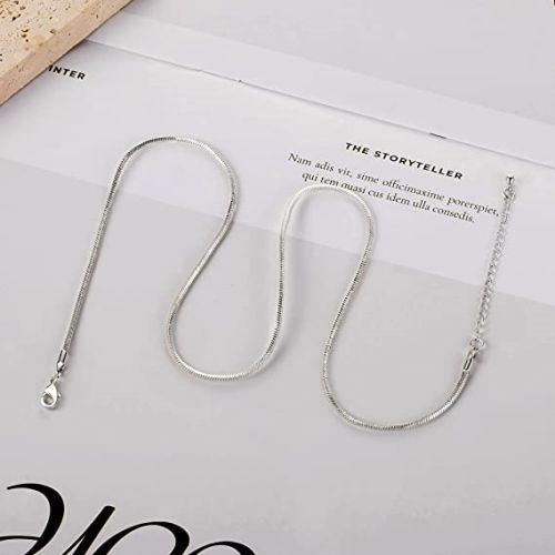 TEWIKY Fine Jewlry Necklaces Thin Flat Snake Chain Necklace Silver 