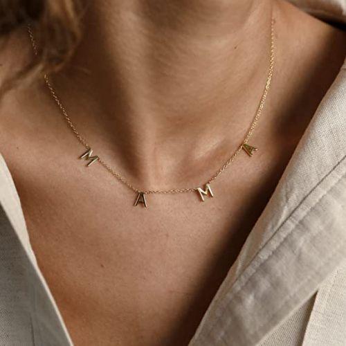 TEWIKY Fine Jewlry Necklaces Simple MAMA Letter Necklace Gold